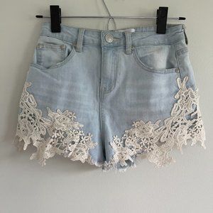 Blue Jean Shorts With Floral on Bottom | SMALL/MED